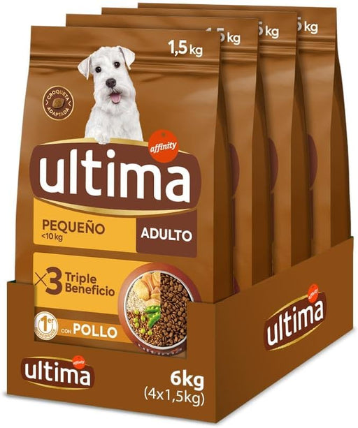 Ultima Pienso para Perros Pequeño Adulto con Pollo, Pack de 4 x 1,5kg (Total 6kg). Alimento seco completo para perros de razas pequeñas que ayuda a reducir el sarro. Ultima - frontal