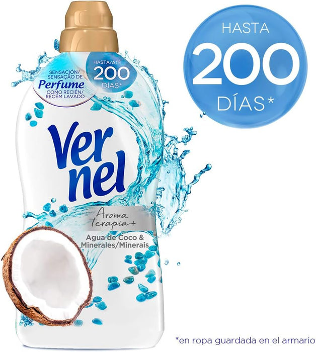 Vernel Aromaterapia Suavizante Agua de Coco & Minerales (Pack 8x57 Lavados): Sumérgete en una experiencia de frescor exótico y duradero para 456 lavados. Vernel - uso