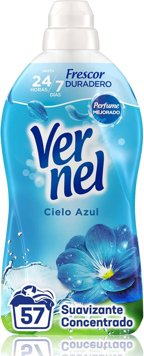 Vernel Suavizante Cielo Azul (Mega Pack 8x57 Lavados): Disfruta de un total de 456 lavados de suavidad increíble y un frescor que dura hasta 200 días. Vernel - pack