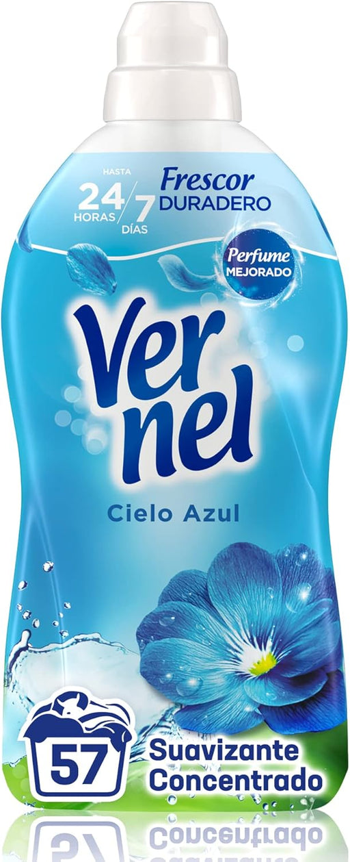 Vernel Suavizante Cielo Azul (Mega Pack 8x57 Lavados): Disfruta de un total de 456 lavados de suavidad increíble y un frescor que dura hasta 200 días. Vernel - pack