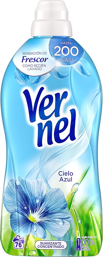 Vernel Suavizante Concentrado Cielo Azul (76 Lavados): Disfruta de una suavidad increíble y una fragancia fresca que dura hasta 200 días en tu ropa. Vernel - frontal