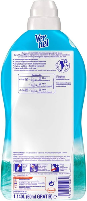 Vernel Suavizante Concentrado Cielo Azul (76 Lavados): Disfruta de una suavidad increíble y una fragancia fresca que dura hasta 200 días en tu ropa. Vernel - uso