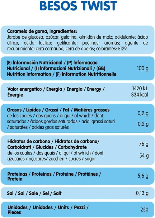 Vidal Caramelos de Goma Twist Fresa y Nata (Bolsa 1,5kg): Disfruta del clásico toffee masticable bicolor con un irresistible sabor a fresa y nata, en formato de 250 unidades. Vidal - pack