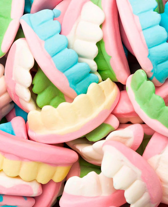 Vidal Golosinas Dentaduras Sabor Frambuesa (Bolsa 250 uds): El divertido caramelo de goma sin gluten, ideal para fiestas, Halloween y mesas dulces. Vidal - detalle