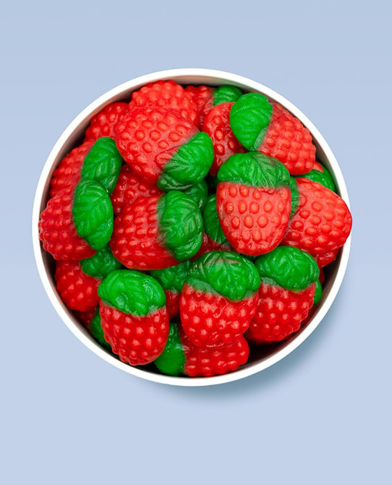 Vidal Golosinas Fresas Silvestres (Bolsa 1kg): Disfruta del clásico caramelo de goma con forma y sabor a fresa, una chuche tierna y deliciosa sin gluten. Vidal - lateral