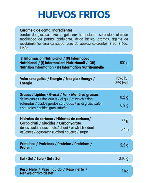 Vidal Golosinas Huevos Fritos (Bolsa 1kg): La icónica gominola con sabor a nata y textura esponjosa, sin gluten y sin grasa, en formato grande de 167 unidades. Vidal - pack
