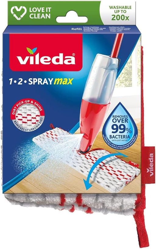 Vileda 1-2 Spray Max Recambio para Mopa: Gamuza de microfibra y poliamida lavable y reutilizable, con un poder de limpieza superior para todo tipo de suelos. Vileda - frontal