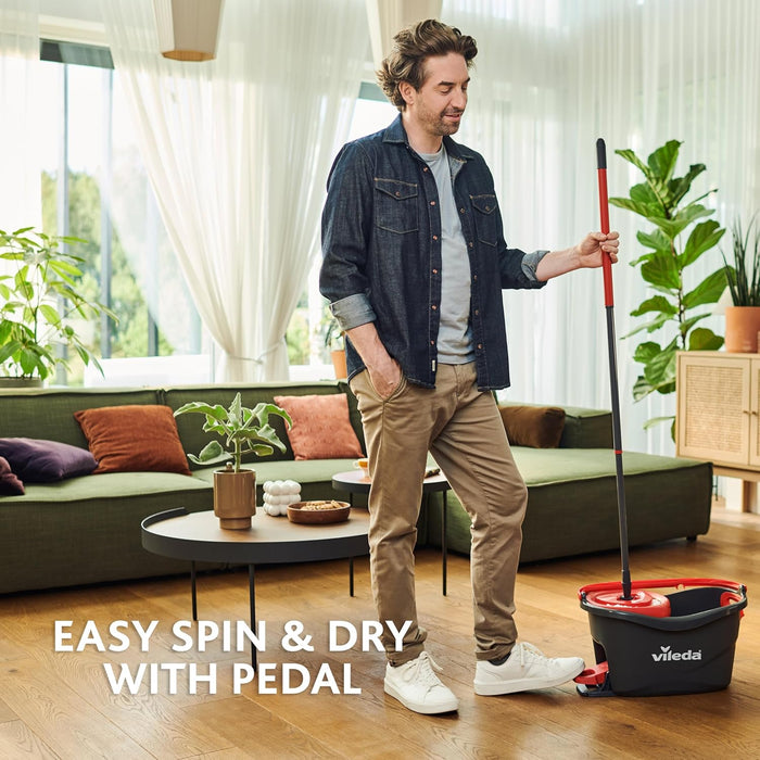 Vileda Easy Wring & Clean Turbo Set, Cubo con Pedal y Fregona Giratoria. Sistema de fregado con escurrido sin manos, cabezal de microfibra 2 en 1 y mango telescópico. Vileda - detalle