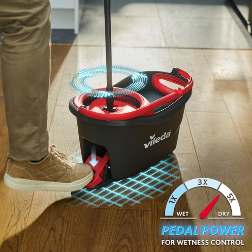 Vileda Easy Wring & Clean Turbo Set, Cubo con Pedal y Fregona Giratoria. Sistema de fregado con escurrido sin manos, cabezal de microfibra 2 en 1 y mango telescópico. Vileda - pack