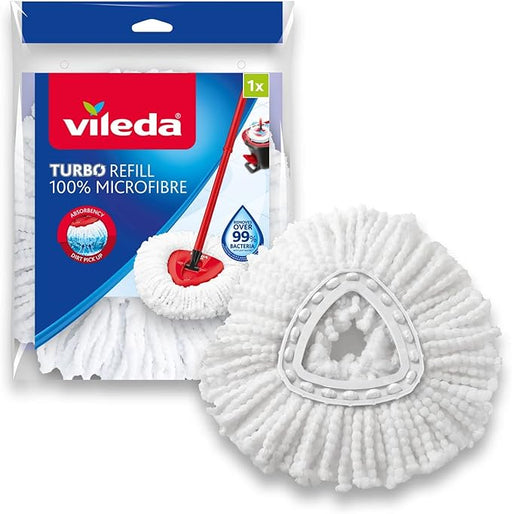 Vileda Turbo Classic Recambio de Fregona, 1 unidad. Mopa de microfibras con cordones extra absorbentes que elimina el 99% de bacterias solo con agua en todo tipo de suelos. Vileda - frontal