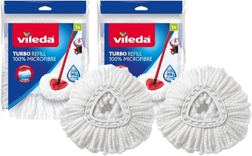 Vileda Turbo Classic Recambio de Fregona, Pack de 2 cabezales. Mopa de microfibra súper absorbente y eficaz contra la grasa, con diseño triangular para una limpieza total. Vileda - frontal