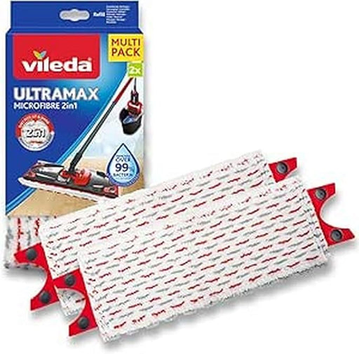 Vileda UltraMax Power 2en1 Recambio para Mopa Plana, Pack de 2 Unidades. Almohadillas de microfibra para una limpieza y brillo superiores en todo tipo de suelos, incluso parqué. Vileda - frontal