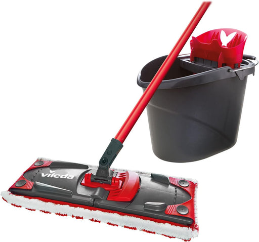 Vileda Ultramax, Set de Mopa Plana y Cubo con Escurridor. Sistema de limpieza para todo tipo de suelos que elimina la grasa y las manchas más difíciles, en seco y en mojado. Vileda - pack