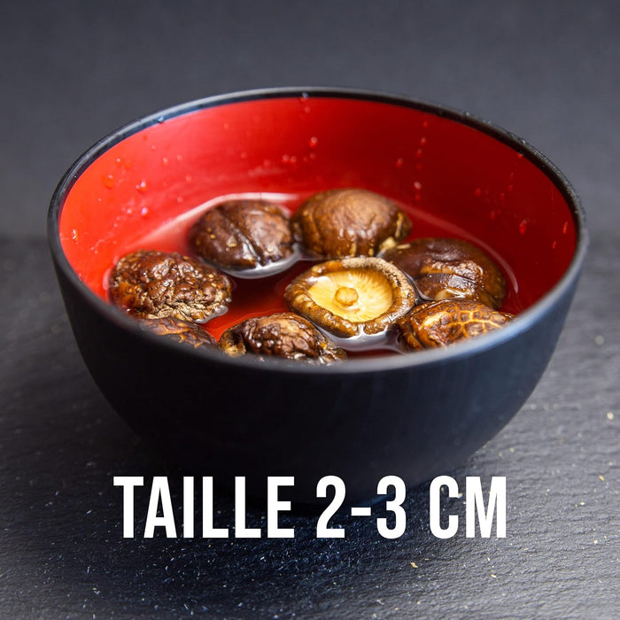 Setas Shiitake Deshidratadas VTKP (90gr). Lentinus Edodes secas de calidad gourmet, tamaño 2-3 cm, ideales para potenciar el sabor umami en tus platos asiáticos y guisos. Vtkp - detalle
