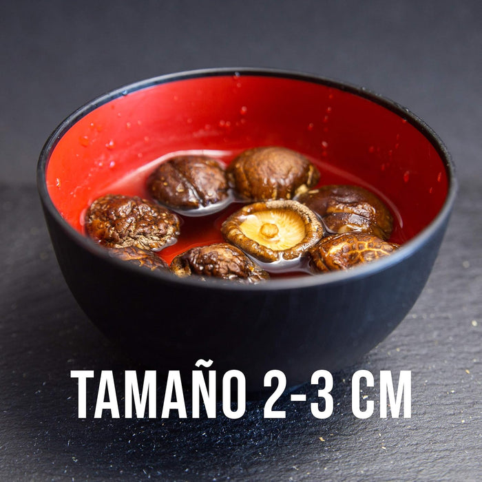 Setas Shiitake Deshidratadas VTKP (90gr). Lentinus Edodes secas de calidad gourmet, tamaño 2-3 cm, ideales para potenciar el sabor umami en tus platos asiáticos y guisos. Vtkp - lateral