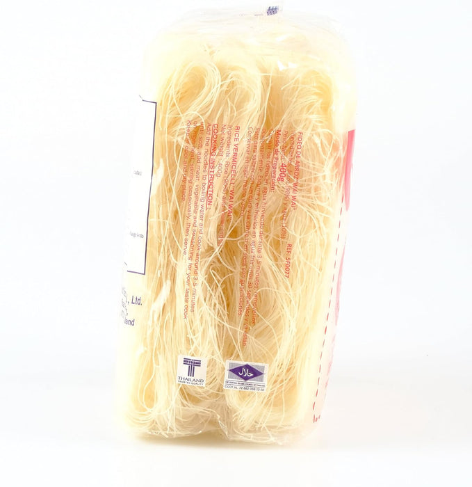 Wai Wai Fideos de Arroz Vermicelli, 400 gr. Fideos finos de arroz naturalmente sin gluten, de cocción rápida, ideales para preparar ensaladas, sopas y salteados asiáticos. Wai Wai - detalle