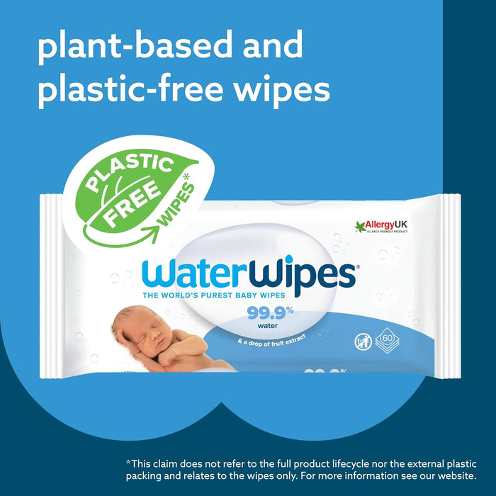 WaterWipes Toallitas Húmedas para Bebé (Pack 12x60, 720 uds): Las toallitas originales sin plástico, con 99,9% de agua y un toque de extracto de fruta para pieles sensibles. Waterwipes - uso