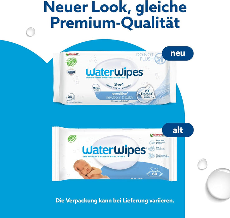 WaterWipes Toallitas Húmedas para Bebé (Pack 12x60, 720 uds): Las toallitas originales sin plástico, con 99,9% de agua y un toque de extracto de fruta para pieles sensibles. Waterwipes - zoom